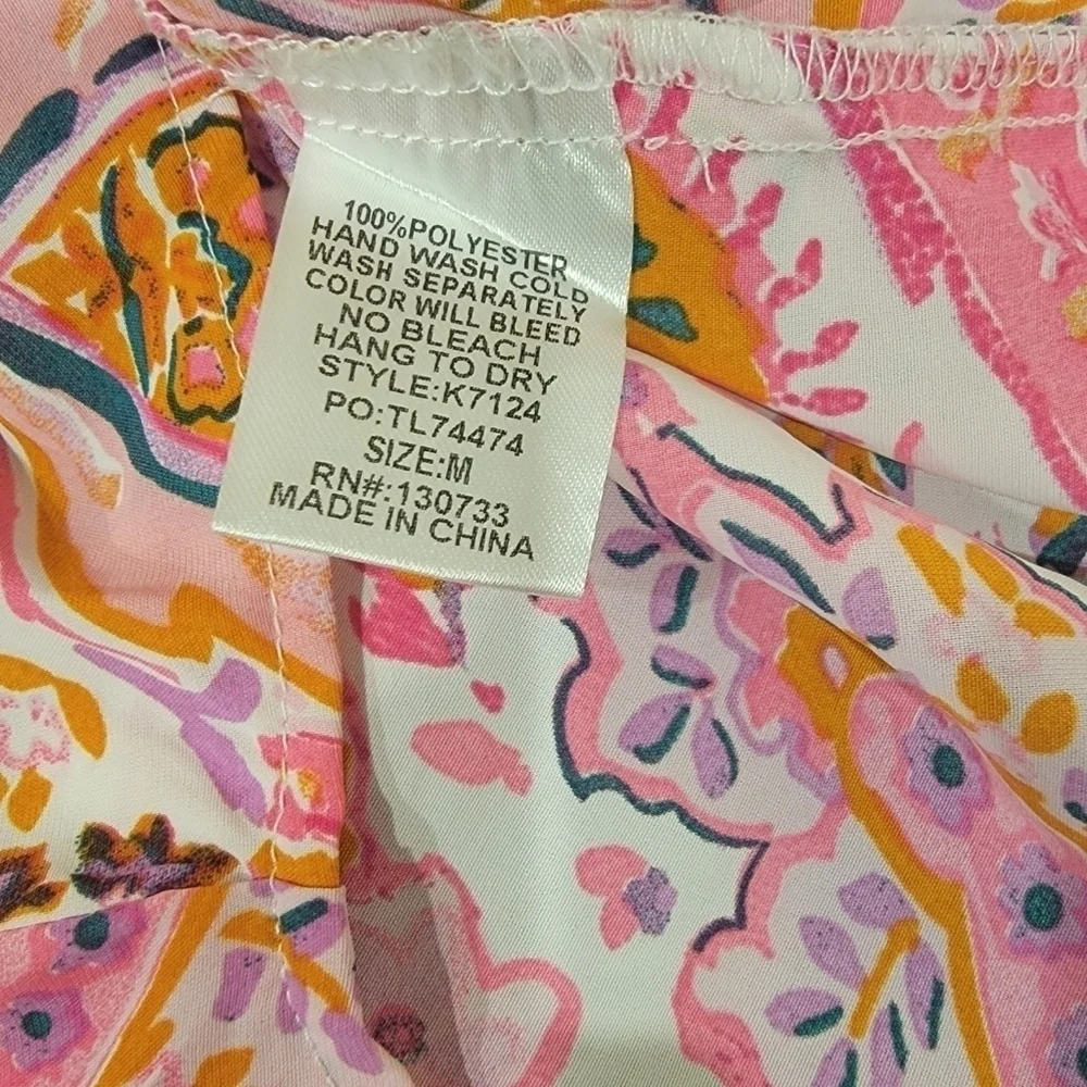 Umgee Pink Paisley Collared Button-Down Blouse Shirt Medium Lightweight - Picture 10 of 10